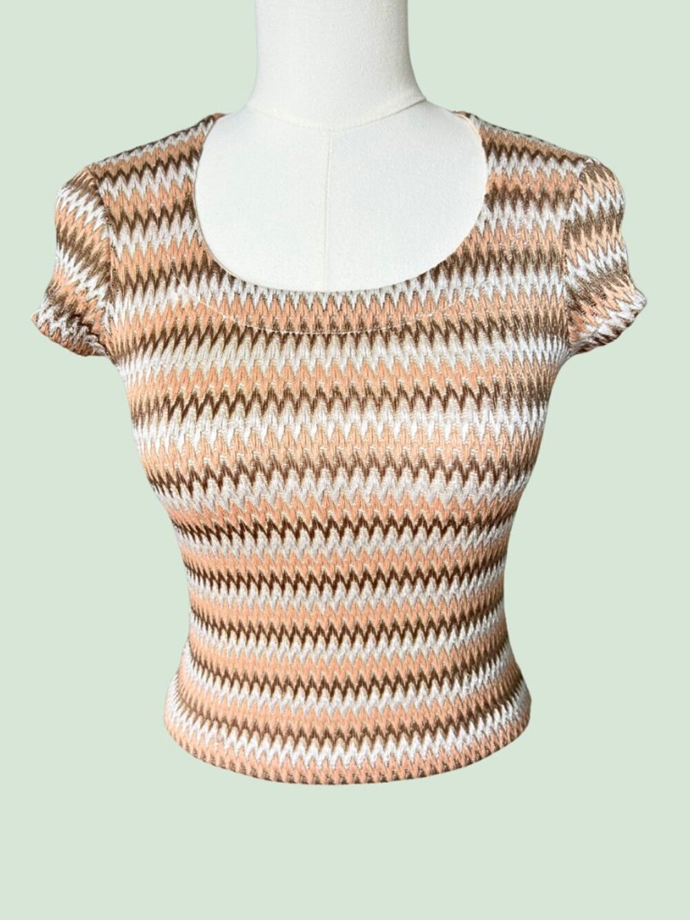 Women's Short Sleeve Scoop Neck Knit Top in Beige Mix